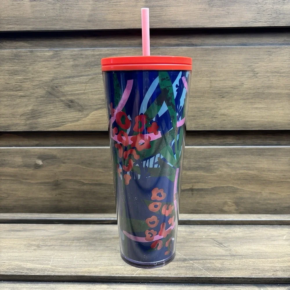 Starbucks 2021 Venti Valentine Heart Flowers Glitter 24oz‎ Tumbler Cup